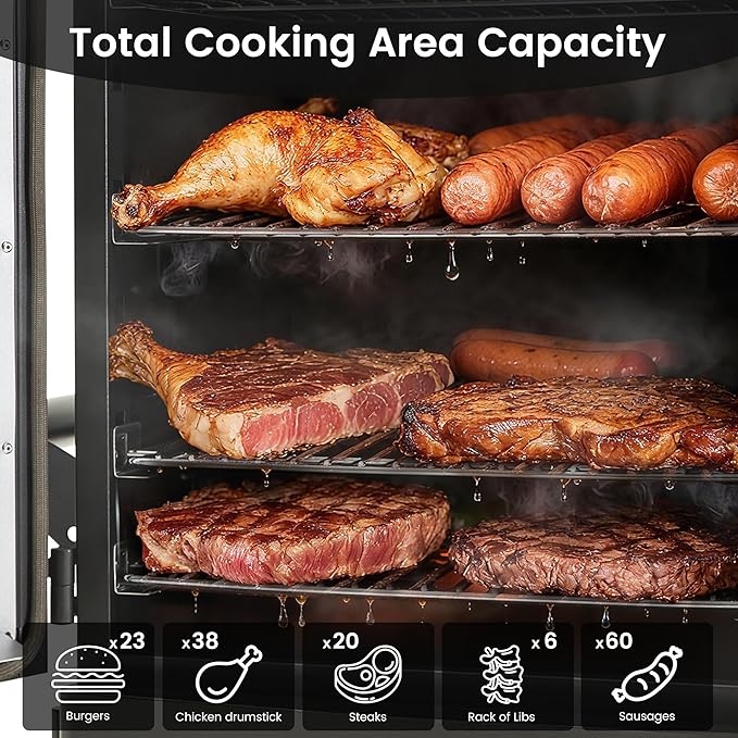 Vertical Lagre Propane Smoker with Cover & 4 Cooking Grates, Large Cooking Space, Heavy Duty & Weather-Resistant for Backyards,Smoke Ribs,Brisket,Chicken