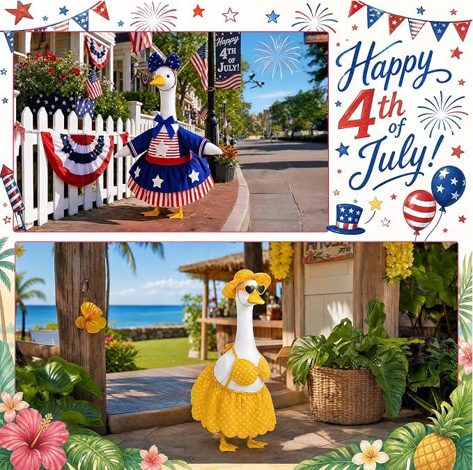 8 Sets Holiday Porch Goose Outfits All Seasons for 17-23 Inch Lawn Goose | Valentine St. Patrick Easter Summer 4th of July Halloween Thanksgiving Christmas Yard Patio Decor Goose Costumes Clothes