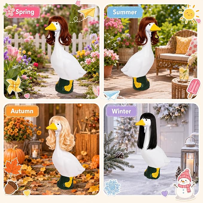 4Pcs Porch Goose Wigs Set Porch Goose Outfits Accessories for Outdoor Statue Accessories Garden Patio Yard Goosey Decoration (3PCS Wigs-B)
