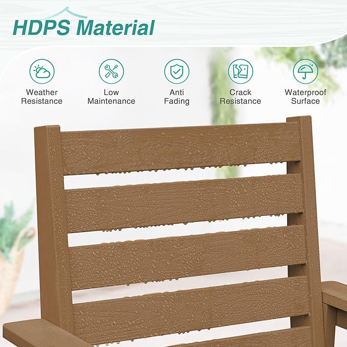 Patio Dining Chairs Set of 2, HDPS Weather Resistant Outdoor Chairs with Armrest, Heavy Duty 300LBS Support Patio Chairs for Backyard Deck Porch Balcony, Brown