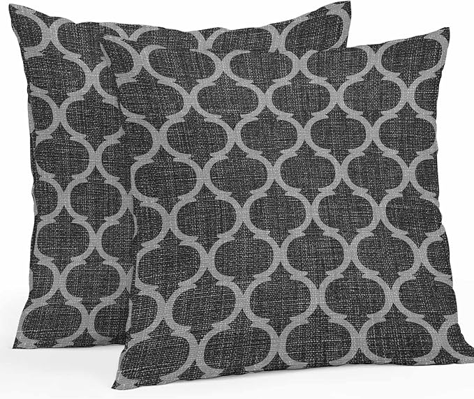 Black Morocco Outdoor Pillow Covers 16x16 Inch Throw Pillow Covers Set of 2 Waterproof Decorative Pillow Cases Boho Vintage Quatrefoil Geometric Plaid Cushion Covers for Patio Furniture Garden Couch