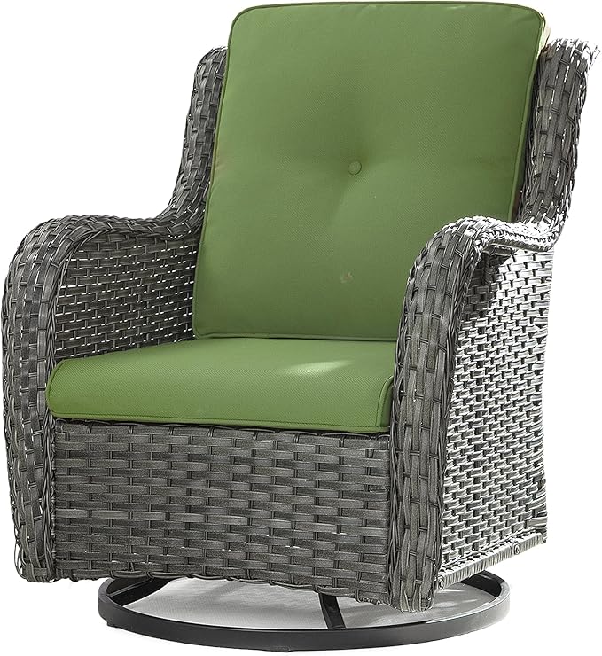 Outdoor Swivel Rocker Wicker Chair, High Back Swivel Patio Chairs Wicker Furniture, 1PC Rattan Swivel Rocking Chair with OIefin Cushions(Mixed Grey/Green)