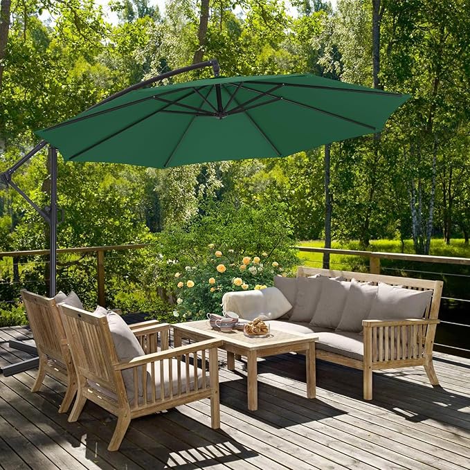 ABCCANOPY 10FT Cantilever Patio Umbrella with base included, 360° Rotation Outdoor Offset Umbrella for Backyard, Deck, Poolside (Green)