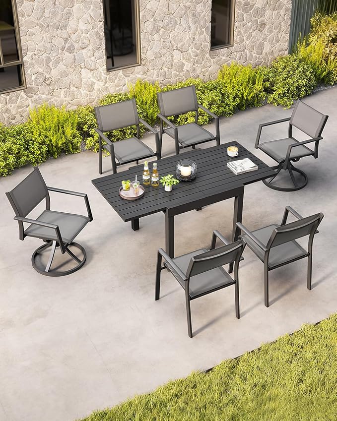 Patio Aluminum Extendable Dining Table, Rust-Free Expandable Outdoor Dining Table for 4-6 Person, 32"-65" Expandable Patio Table Rectangle Patio Dining Table Porch, Deck, Garden, Black