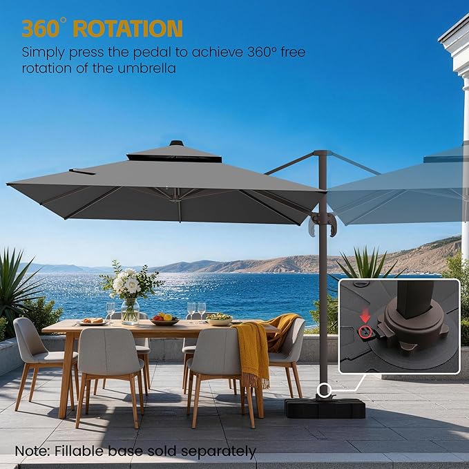 HASLE OUTFITTERS 9x12 FT Patio Cantilever Umbrella, Outdoor Offset Large Rectangular Heavy Duty Double Top Umbrellas with 360° Rotation for Pool Garden Deck，Grey