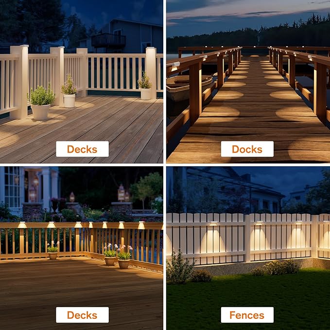 NIORSUN Solar Fence Lights Outdoor 16 Pack, IP65 Waterproof Large Size LED Solar Deck Lights with Lenses, Auto ON Off Warm White Step Lights for Outside, Patio, Fence, Yard and Railing Decor (White)