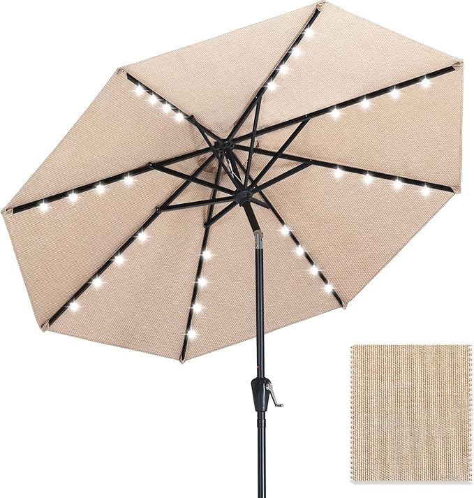 ABCCANOPY OLEFIN® 5-Year No Fading Patio Umbrella with Solar Lights (Lighe Beige)