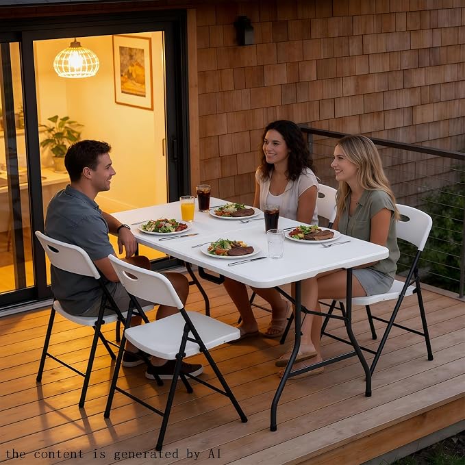 Folding Table, 6ft Portable Foldable Table Picnic Table Plastic Table for Party, White