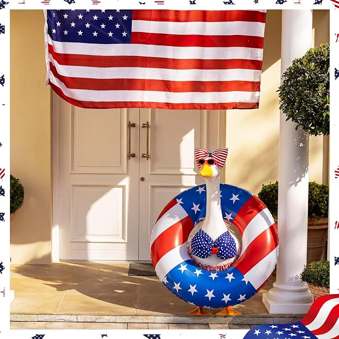 Bikini Porch Goose Outfits with Sunglasses and Swimming Tube for 23" Summer Goose Costume Garden Patio Statue Decor (4th of July)