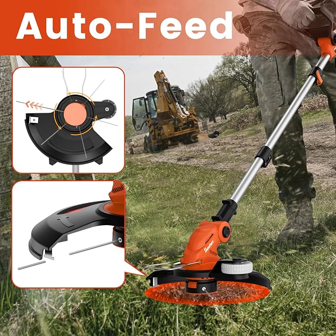 20V 12" Cordless String Trimmer With 2 X 2.0Ah Battery and Charger, Electric Grass Trimmer Battery Powered Eater String, Edger Lawn Tool Grass Cutter With 8pcs Line, Lawn Mover For Garden Yard, Orange