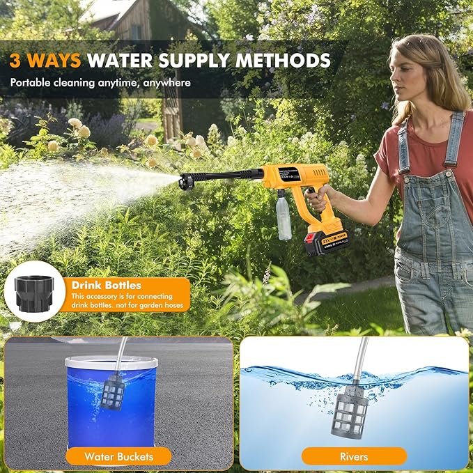 Cordless Pressure Washer Gun, 120Bar/1700PSI Portable Power Washer, Battery Operated Pressure Washer with 3.0Ah Dual Batteries &Charger, 6-in-1 Nozzle Foam Cannon, for Vehicle, Driveway Deck