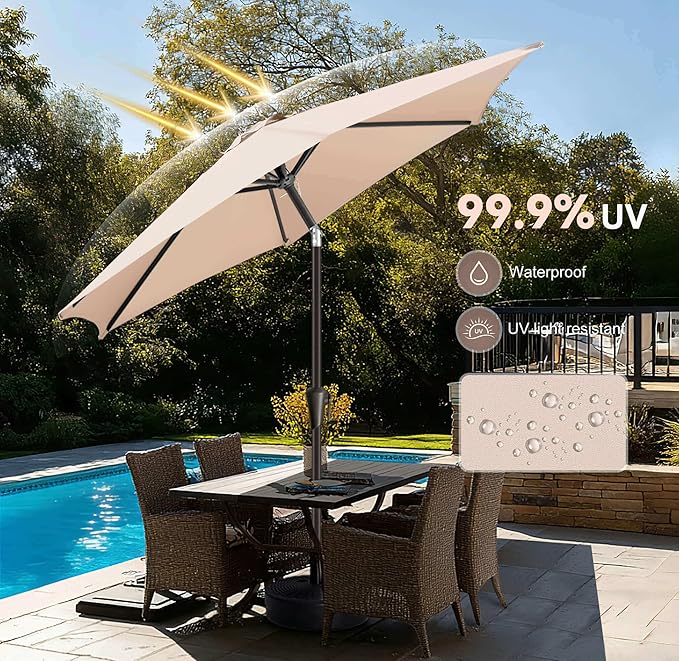 7.5ft Outdoor Patio Umbrella - Table Umbrella Waterproof UV Protection, Sombrillas de Patio with Push Button Tilt, Sun Umbrella for Pool, Porch, Garden, Deck, Backyard (Beige)