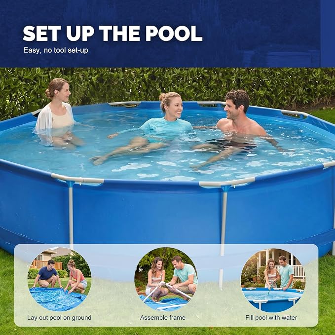 DIMAR GARDEN 12ft x 30in Above Ground Swimming Pool,Outdoor Steel Frame Round Swimming Pool,Easy Set Pool