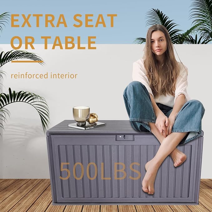 Outdoor Storage Box, 100 Gallon Deck Box Indoor and Outdoor Use, Resin Waterproof Lockable UV Resistant Extra Large Patio Storage Box for Patio Furniture Cushions, Gardening Tools, Pool Accessories