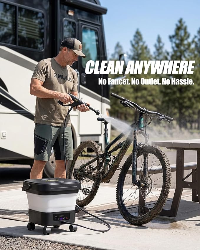 Portable Cordless Pressure Washer with Water Tank, Battery Powered Power Washer for Car Washing, RV, Camping, Patio & Outdoor Cleaning