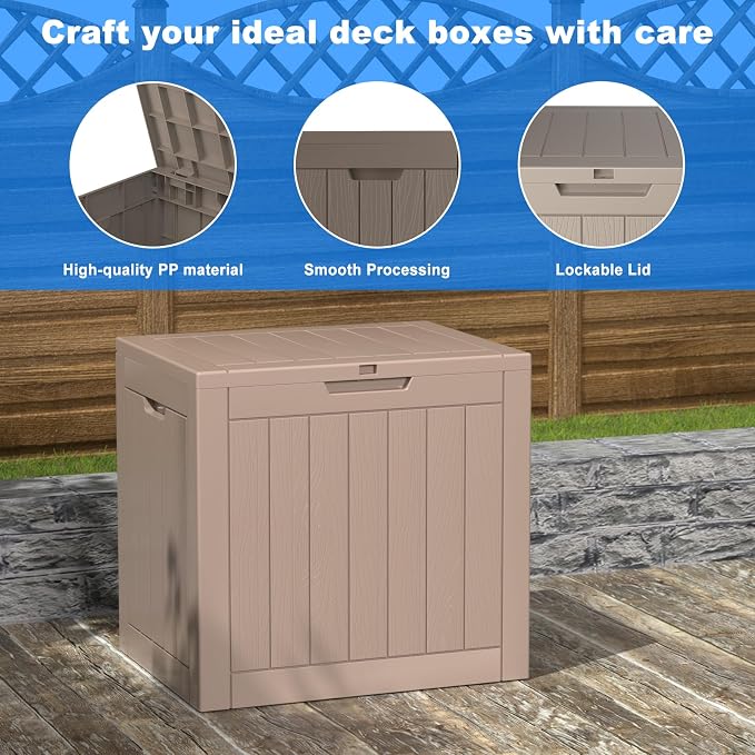 30-Gallon Outdoor Storage Box, Waterproof Deck Box for Patio Cushions, Garden Tools, Pool Accessories, Lockable Outside Storage Bin for Backyard & Deck (Grey)