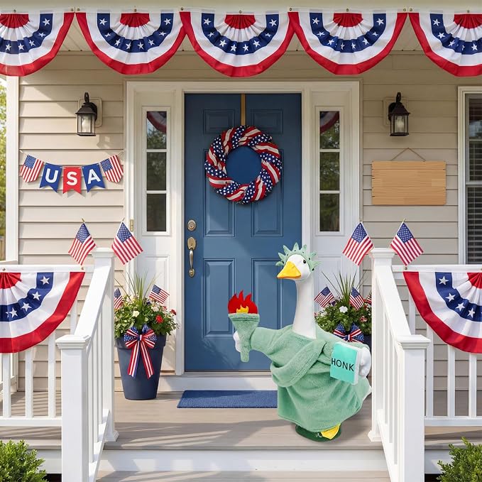 Statue of Liberty Porch Goose Outfit for 23 Inch Lawn Goose Patriotic 4th of July Costume for Cement & Plastic Goose Sculpture, Independence Day Goose Clothes for Garden Patio Yard Decoration