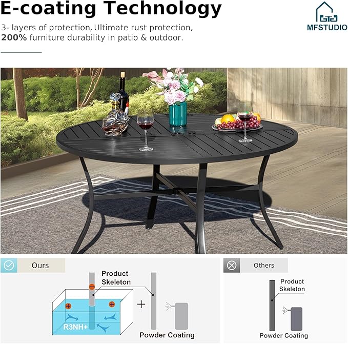 MFSTUDIO Patio Dining Sets for 4, Patio Table and Chairs Set, Outdoor Metal Round Table with Wicker Chairs, Rattan Outdoor Dining Furniture for Deck, Porch