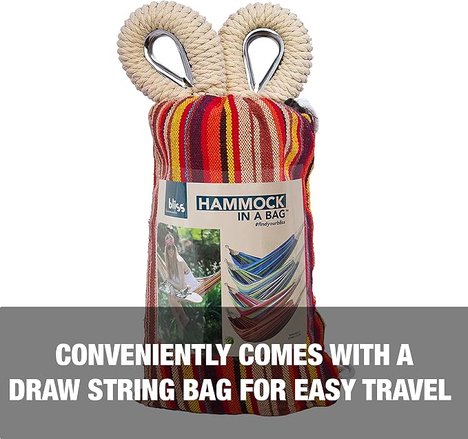Bliss Hammocks BH-400-TA 40" Wide Hammock w/Hand-Woven Rope Loops & Hanging Hardware, Outdoor, Patio, Backyard Durable, Cotton and Polyester Blend, 220 Lbs Capacity, Toasted Almond