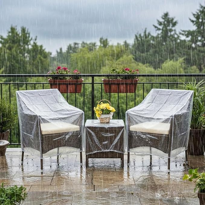 3 Pcs Clear Plastic Patio Covers Outdoor Furniture Covers Waterproof Waterproof Sofa and Table Couch Protector for Armchairs Heavy Duty Patio Furniture, 23 x 23 x 25, 29 x 41 x 27 Inch