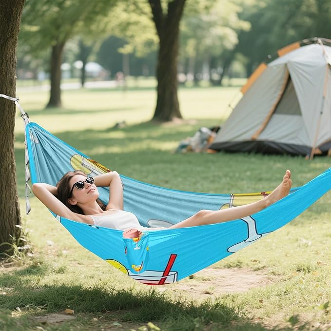 Summer Lemon Drink Blue 330lb Capacity Hammocks for Camping with Hanging Rope Portable Hammock for Outside Patio Backyard Poolside hamaca inflable para Piscina