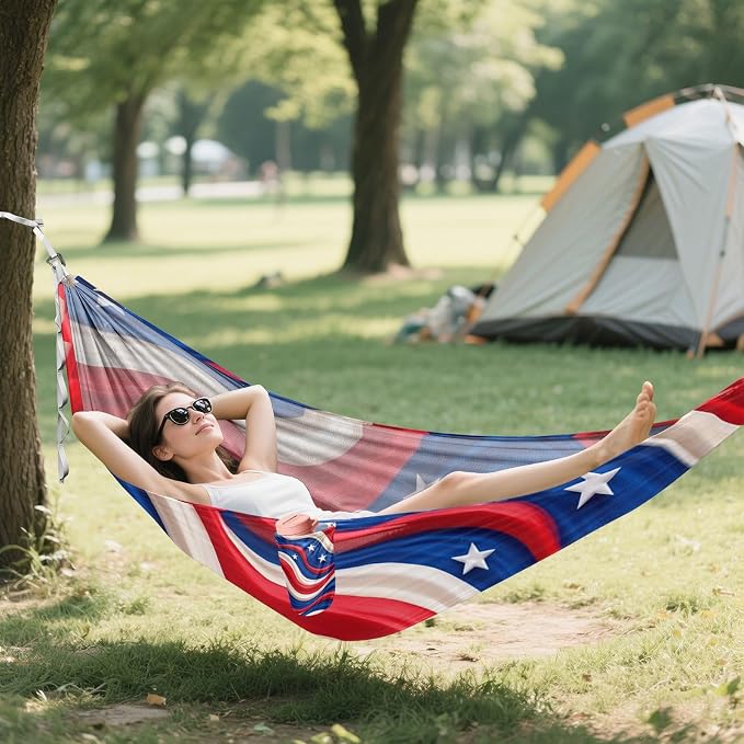 4th_July_Flags_Liquid_Pattern Outdoor Hammock Foldable Fabric Hammock for Patio Backyard Lounge Base