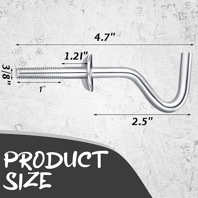 Gisafai 4 Packs Hammock Hooks Zinc Heavy Duty Replacement Hooks 3/8 Inch Portable Hammock Fit Column Diameters of 1-1/4 to 2 Inches Stand Accessories(Silver)