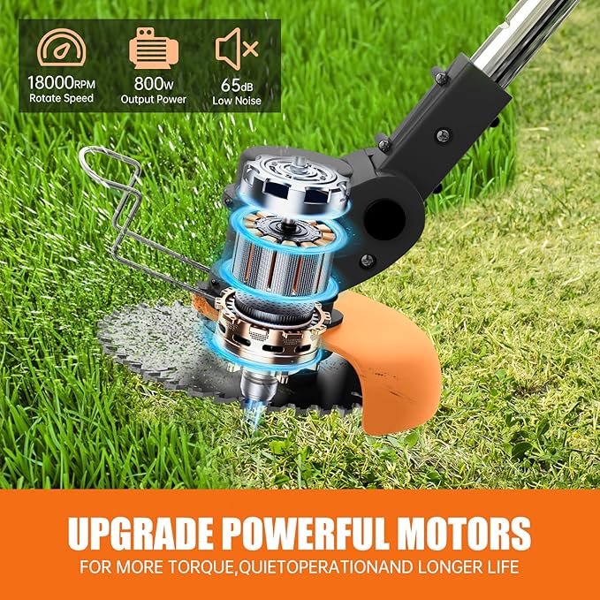 Electric Weed Wacker Weed Cordless Eater with Wheels and 2 Pcs 21V/2000mAh Batteries, 3 in 1 Grass Trimmer/Brush Cutter/Lawn Edger with 27 Pcs Replacement Blades for Lawn Garden and Yard (Black)