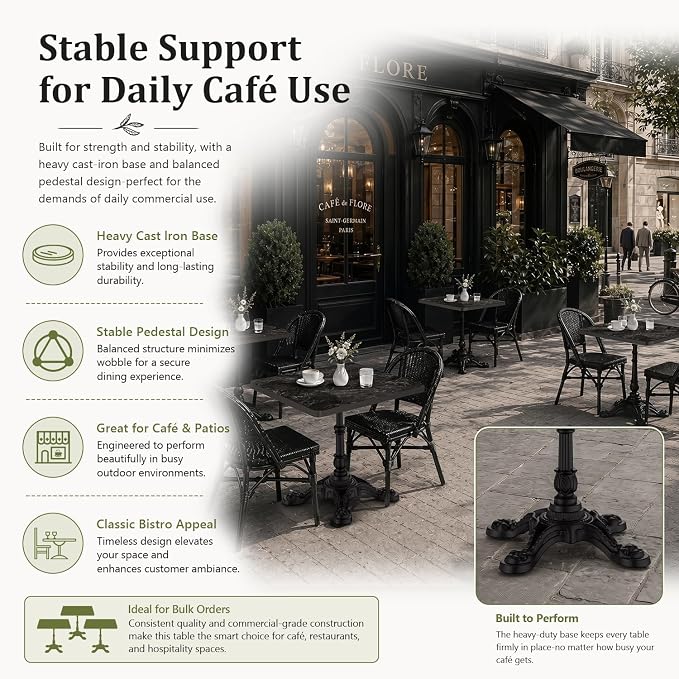 31.5" Outdoor Dining Table, Square Bistro Table w/Sintered Stone Tabletop | and Cast Iron Base, Weather Resistant Anti-Rust Small Patio Table for 2-4 for Outdoor Garden Café Use (Midnight Black)