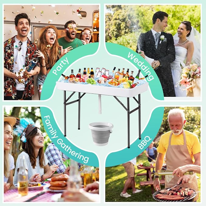 S AFSTAR 4 Foot Ice Cooler, Outdoor Buffet Cold Food Keeper w/Matching Skirt & Drain Plug, Portable Tailgate Camp Fishing Cleaning Table, Ice Bin Folding Chill Table for Party, Picnic, BBQ