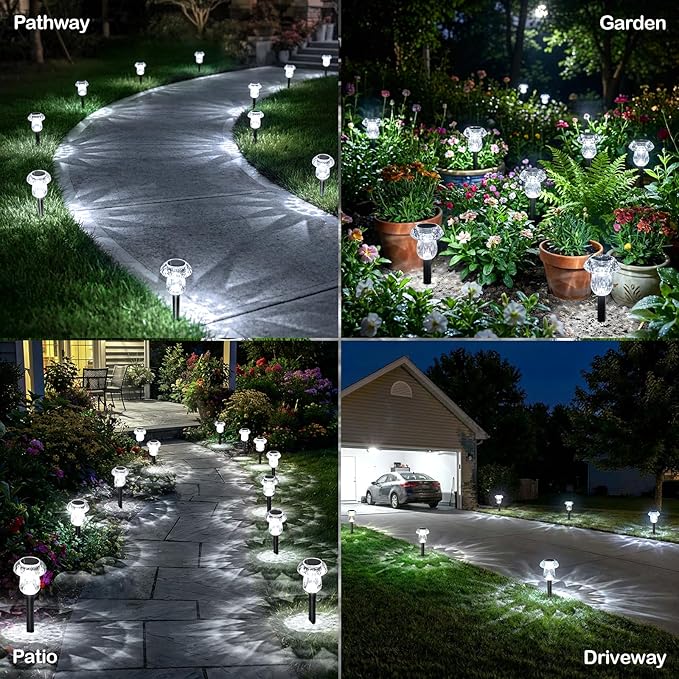 Solar Pathway Lights Outdoor 16 Pack Mushroom Garden Lights Waterproof Solar Powered Yard Lighting for Landscape, Driveway, Path, Walkway, Patio, Outside Garden Decorations, 6000K Cold White
