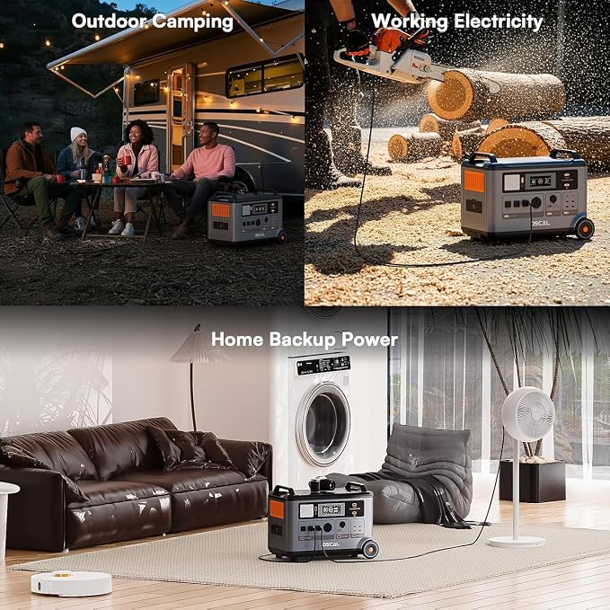 OSCAL 3600W Portable Solar Power Station with 3x200W Solar Panels, PowerMax 3600SE 3600Wh Solar Generator, 1800W AC/ 1600W Solar Fase Charging, LiFePO4 Battery Power Station for Home, RV, Emergencies