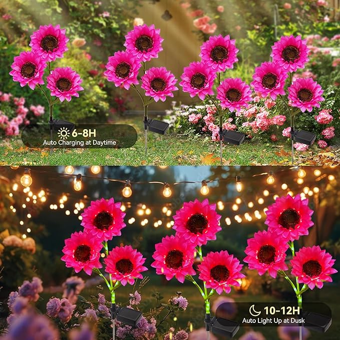 3 Pack Solar Garden Flowers Lights Outdoor Waterproof Sunflower Solar Lights for Yard Decorations Garden Decor for Yard Patio Lawn Gift for Mom Women Mother's Day