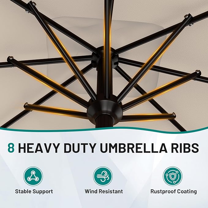 AreShark 8' x 10' Rectangle Patio Umbrellas for Outdoor, Outdoor Table Umbrella, Large Outdoor Patio Umbrellas with 8 Sturdy Ribs for Pool, Garden, Market (Cream-White)