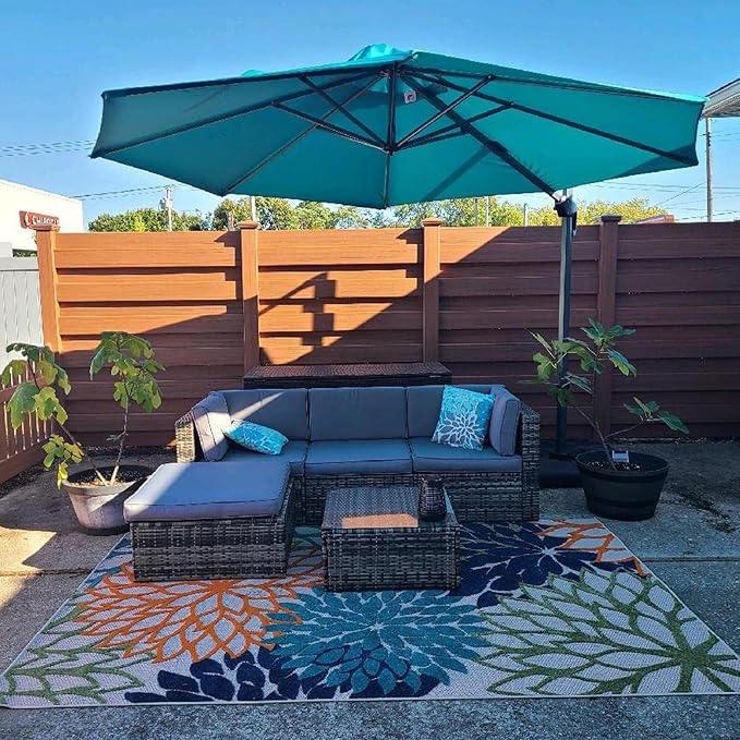 PURPLE LEAF 11 Feet Patio Umbrella with Base and Cover Round Outdoor Cantilever Umbrella Aluminum Offset Umbrella with 360-degree Rotation for Garden Deck Pool Patio Turquoise Blue