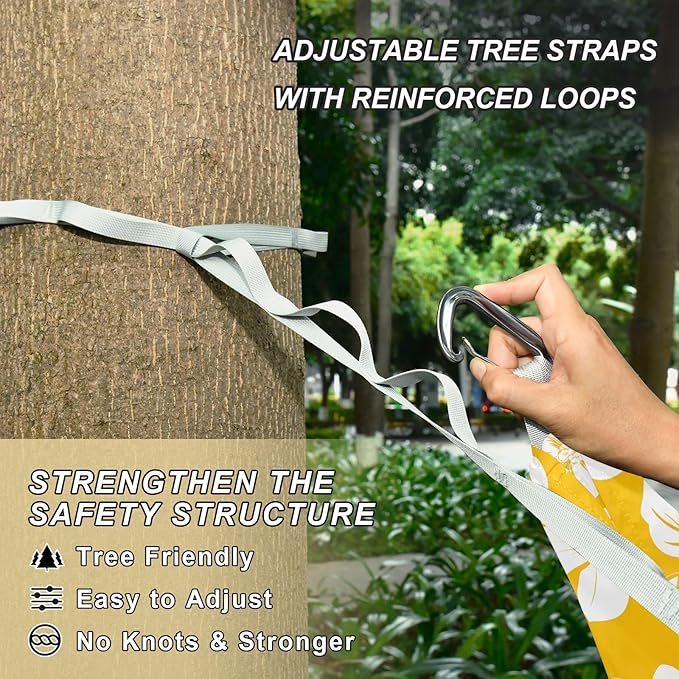 Camping Hammock Outdoor Hammocks for Outside Yellow White Flower Beach Trees Portable Lightweight with Pockets Tree Straps Indoor Small