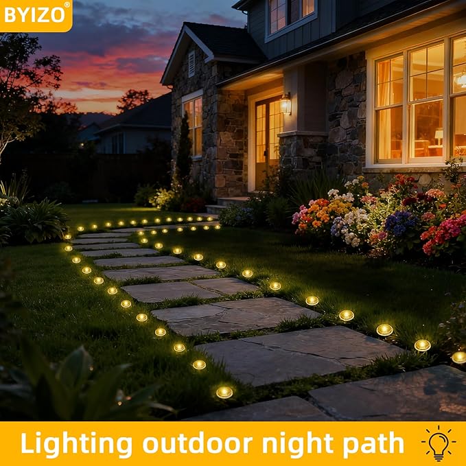 30 LED Solar Ground Lights Outdoor, Waterproof Solar Pathway Lights, LED Landscape Lighting for Garden, Patio, Driveway, Walkway -Warm White