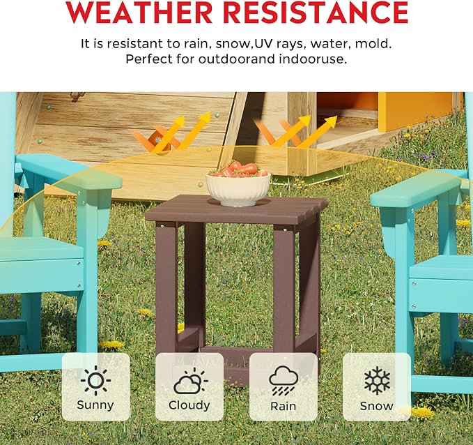 Costaelm Kids Outdoor End Table, Small Patio Table, Outdoor Side Table Porch Table Adirondack Patio Side Table for Outside, Pool, Porch, Garden, Dark Brown