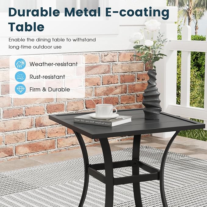 3 Pieces Small Patio Dining Set, 2 Textilene Swivel Chairs and Small Square Outdoor Table, Outdoor Furniture Set for Porch, Lawn, Garden, Black/Black