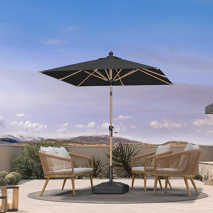 PURPLE LEAF 6.5' x 6.5' Square Patio Umbrella Outdoor Table Umbrella Aluminum Market Umbrella with Push Button Tilt & 8 Sturdy Ribs and Crank Outdoor Umbrellas for Garden Deck Patio, Black