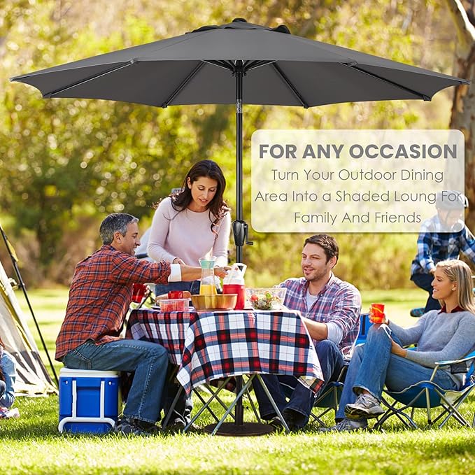 Sun-Ray 9' Round Patio Umbrella with Push-Button Tilt and Hand Crank Lift System, Market Umbrella for Porch, Deck, and Patio
