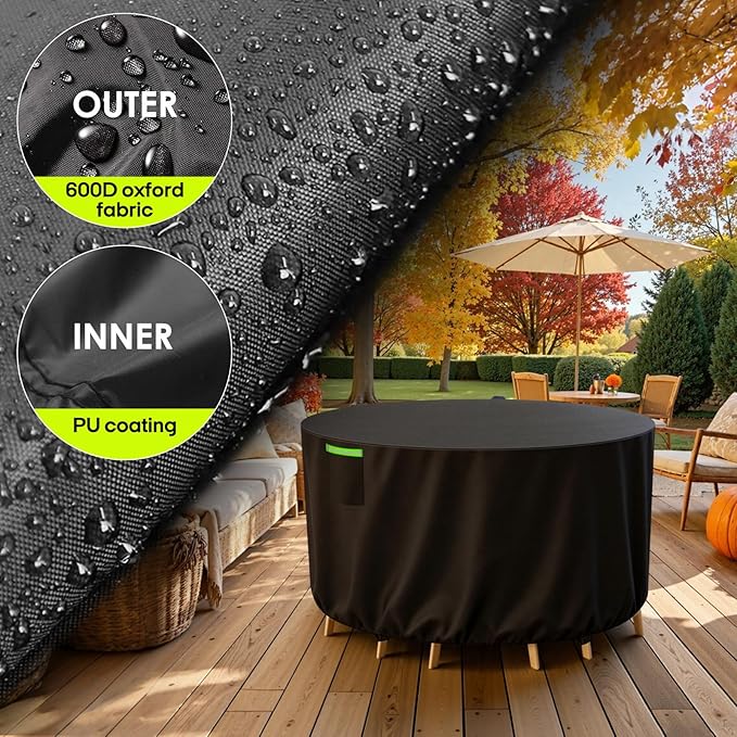 Round Patio Furniture Cover 62 Inch, 600D Oxford Waterproof Heavy Duty UV Resistant, Outdoor Dining Table and Chairs Seating Combo Cover, 62" Dia x 28" H, Black