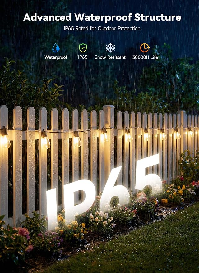 Minetom 80FT Outdoor String LED Patio Lights Waterproof,Shatterproof S14 Vintage Edison Bulbs,Commercial Grade Outside Hanging Lights Waterproof for Porch Deck Garden Backyard Balcony Cafe Bistro