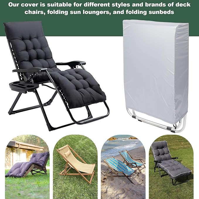 Zero Gravity Folding Chair Covers 2PCS, Waterproof UV-Proof 420D Oxford Cloth Lawn Patio Furniture Covers All Weather Resistant, Anti Gravity Chair Covers for Folding Chairs, 28"W x 13"D x 43"H, Grey