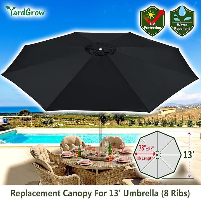 YardGrow 13ft 8 Ribs Umbrella Canopy Replacement for Patio Umbrella, Canopy ONLY, Frame NOT Included