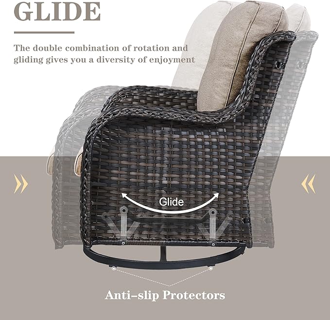Belord Wicker Patio Furniture Sets - 8 Piece Rattan Outdoor Furniture Conversation Sets with 4 Swivel Rocker Chairs, Rattan Sofa, Wicker Ottomans and Coffee Table, Brown/Grey