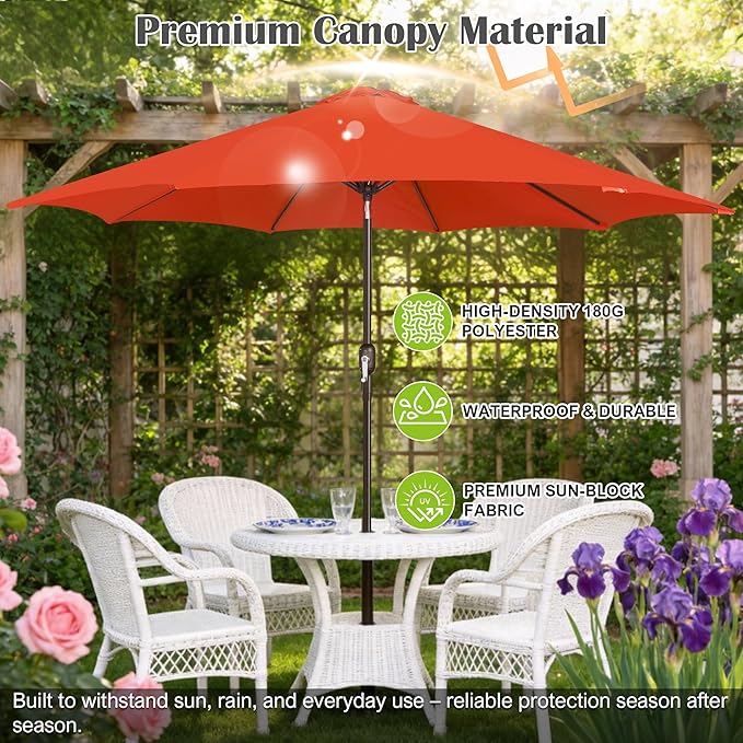 Blissun 10FT Outdoor Patio Umbrella, Outdoor Table Umbrella, Yard Umbrella, Market Umbrella with 8 Sturdy Ribs, Push Button Tilt and Crank
