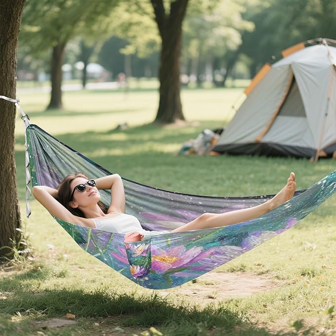 Flowers Floral Teal Camping Portable Swing with Tree Straps Rope Hammocks for Outside Indoor Patio Backyard