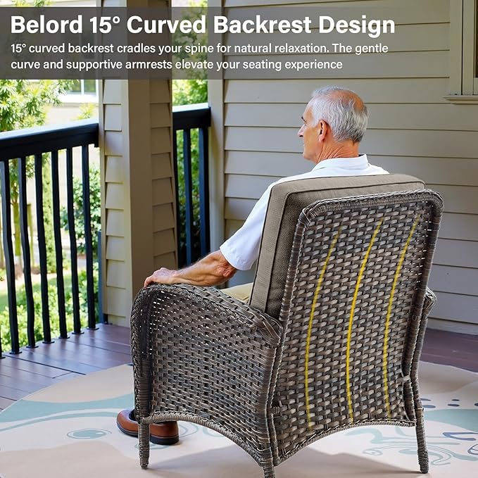 Belord Patio Club Chair Wicker Chairs - Outdoor High Back Chair Set of 2 Patio Furniture Set Rattan Seating with Removable Cushions for Porch Balcony Deck Pool Brown/Gray