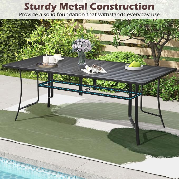Tangkula 9 Pieces Patio Dining Set for 8, Outdoor Rectangular Table and Stackable Chairs with Umbrella Hole, Outside Furniture Set for Backyard, Garden and Deck (Brown)